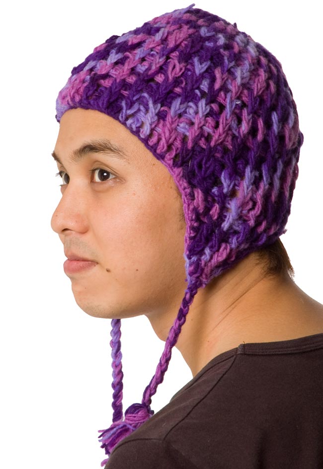 耳あて付きウールン・ニット帽 紫 の通販 - TIRAKITA.COM