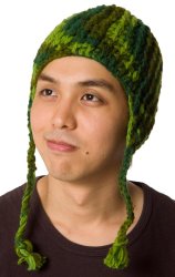 耳あて付きウールン・ニット帽　緑の商品写真