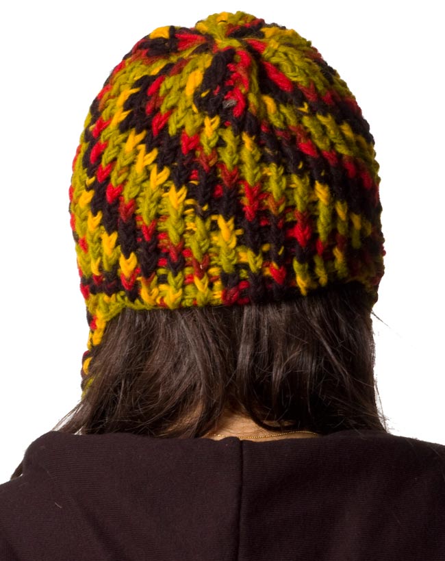 耳あて付きウールン・ニット帽 ラスタ 2 - 後ろ姿はこんな感じです。