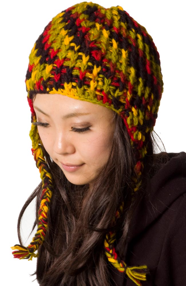 耳あて付きウールン・ニット帽 ラスタの写真