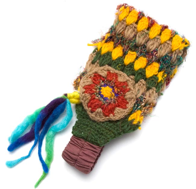 フラワーモチーフ・ヘアバンド ベージュ×緑×黄 3 - 平らなところに置いてみました。