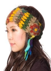 フラワーモチーフ・ヘアバンド　ベージュ×緑×黄の商品写真