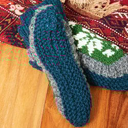 インナーフリースが暖かい！手編みウールン・ルームシューズ　ルームソックス　靴下 - サブ3
