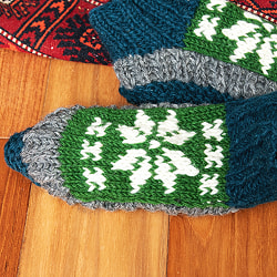 インナーフリースが暖かい！手編みウールン・ルームシューズ　ルームソックス　靴下 - サブ4