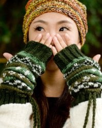 ウールン・アームウォーマー　【ボンボン付ボーダー】の商品写真