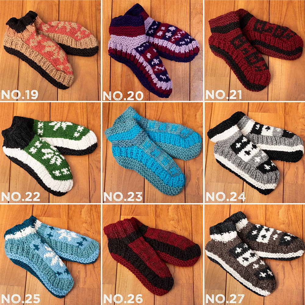 インナーフリースが暖かい！手編みウールン・ルームシューズ　ルームソックス　靴下3枚目の下部説明写真です
