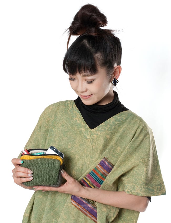 ヘンプとコットンのポーチ【黄×緑×薄茶】 8 - ちょっとした小物を持ち歩くときに便利です!