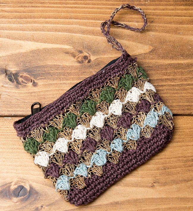 ヘンプとコットンのミニポーチの写真ショルダーポーチ,バッグ,小物 ポーチ,エスニック 財布,タバコケース,ヘンプ,