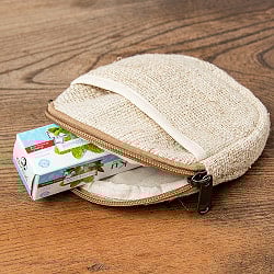 【直径14cm】少し大きめ ヘンプのミニポーチ 丸形 - サブ4