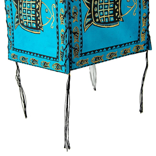 ロクタ紙ランプシェード（4面タイプ）-フィッシュ 5 - フリンジもかわいいです。