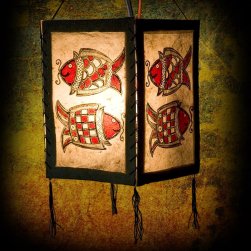 [大感謝祭セール]ロクタ紙ランプシェード（4面タイプ）-フィッシュ