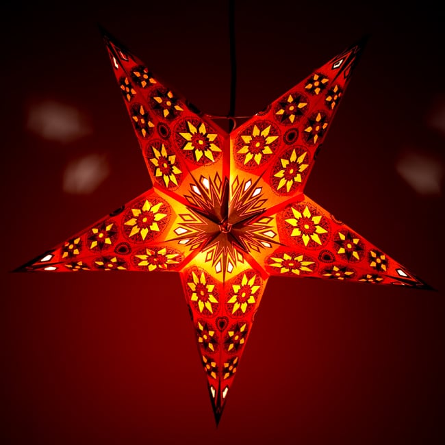 〔インドクオリティ〕星型ランプシェード - オレンジの写真