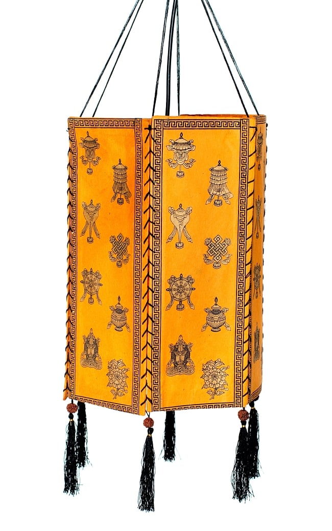ロクタ紙 六面ランプシェード - 八吉祥柄 オレンジ 5 - 明るいところでの写真です。吊るすだけでもオシャレです。