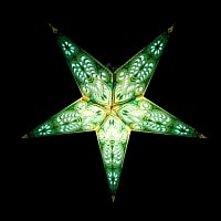 星型ランプシェード〔インドクオリティ〕 - グリーン・イエローの商品写真