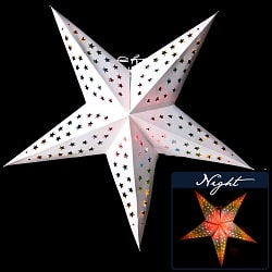 星型ランプシェード〔インドクオリティ〕 - ホワイト＆レインボーの商品写真