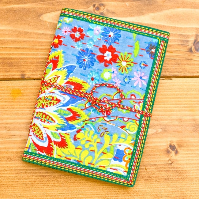 カンタ刺繍の手造りノート（アソート）　たて17.5cmx横12.5cm 5 - 青・水色系