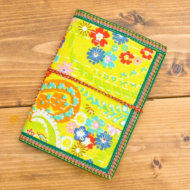 カンタ刺繍の手造りノート（アソート）　たて17.5cmx横12.5cm 7 - 黄色･緑系