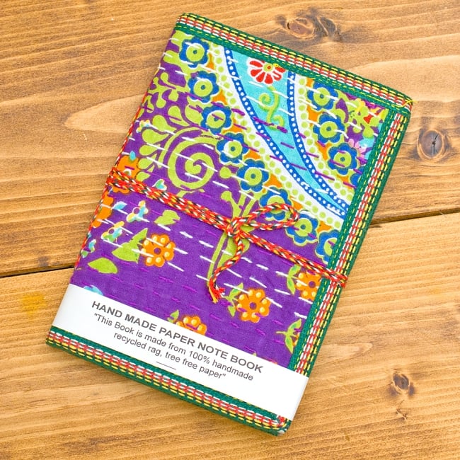 カンタ刺繍の手造りノート（アソート）　たて17.5cmx横12.5cm 8 - 紫系