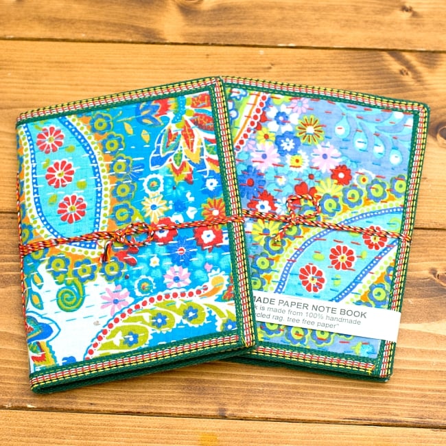 カンタ刺繍の手造りノート（アソート）　たて20.5cmx横15cm 6 - 青・水色系