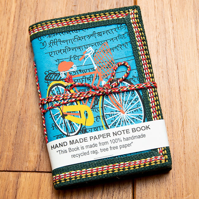 〈12.5cm×8.5cm〉インドのリサイクルペーパーメモ帳 - 自転車 6 - 2:ブルー系アソート
