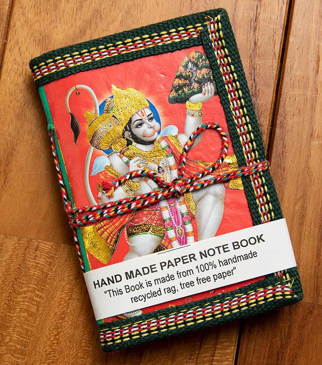 〈12.5cm×8.5cm〉【各色アソート】インドの神様柄紙メモ帳 - ハヌマーンの写真1枚目です。インドの雰囲気たっぷり！ノートや手帳としてご使用いただけます。メモ帳,ノート,神様,手帳