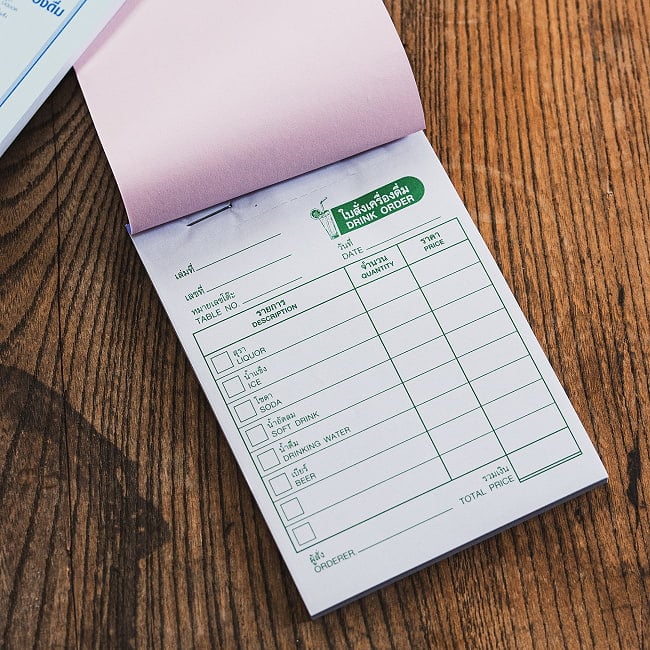 タイの注文票 メモ帳やTODOリストに! ドリンク表 9 - 再生紙と通常紙が交互に用いられています。