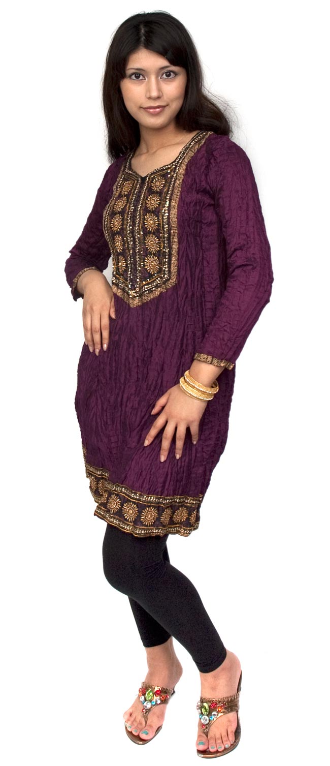 長袖クリンクルワンピース 紫 の通販 送料無料 Tirakita Com