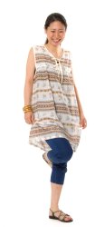 エスニック ボーダー チュニック 【白×茶】の商品写真
