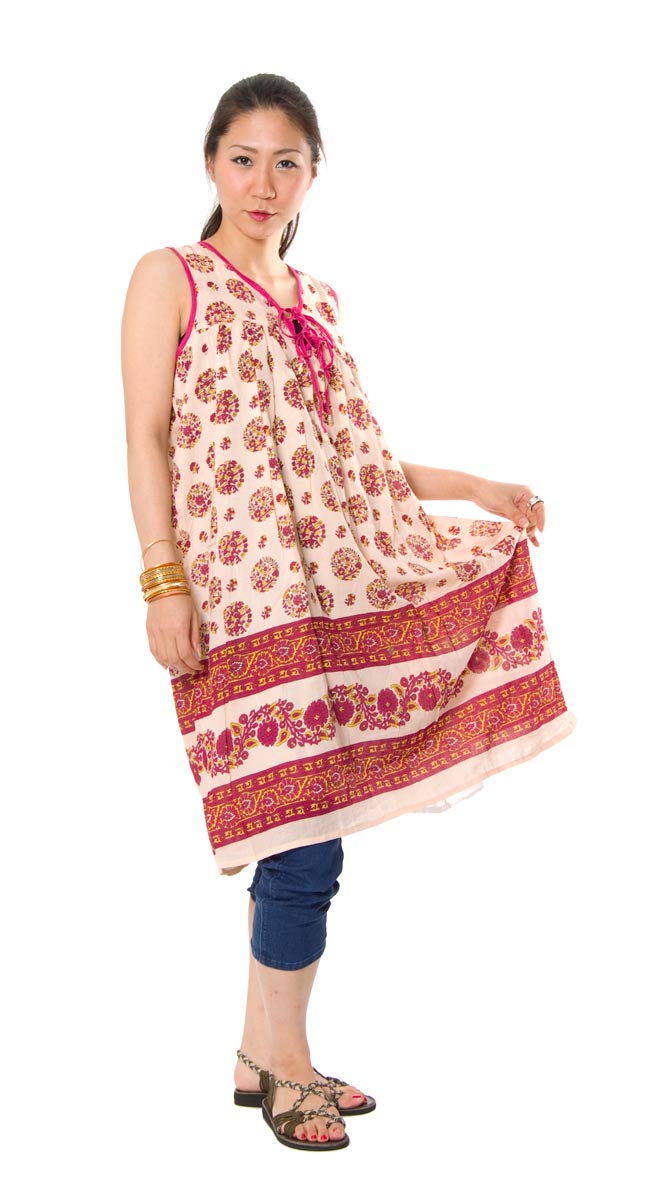 フラワープリント リボンワンピース 【ピンク】の写真