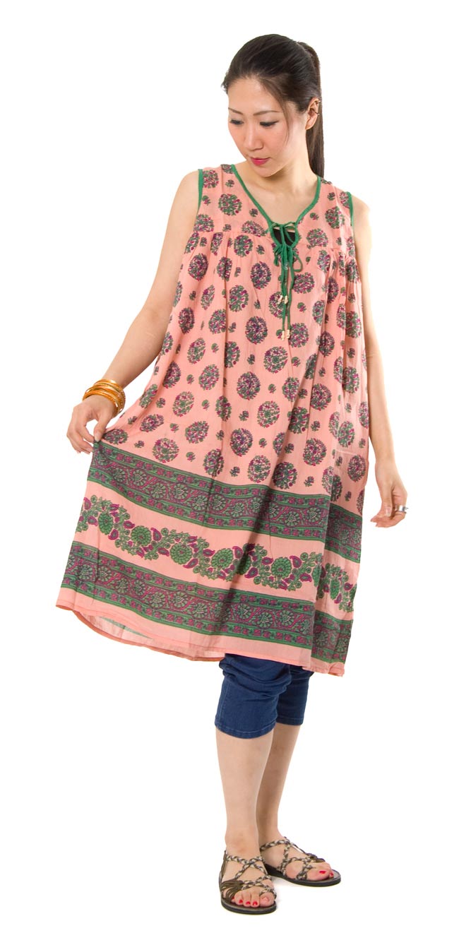 フラワープリント リボンワンピース 【サーモン】の写真