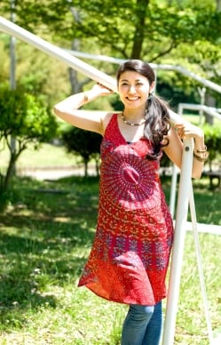 ウッドブロックプリントワンピース　【赤】 - サブ2