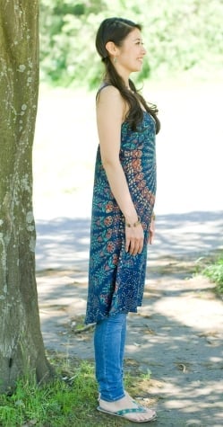 ウッドブロックプリントワンピース　【赤】 - サブ4