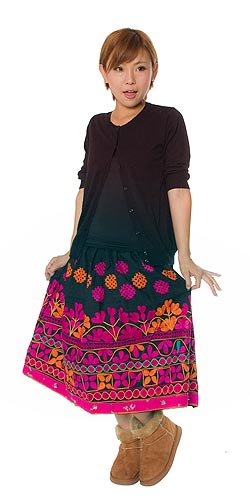 カッチ地方のトライバル刺繍 2WAYスカート - ターコイズ - サブ5