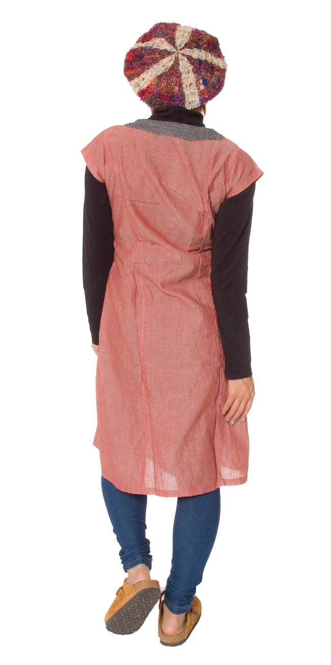 半袖コットンロングカシュクール - 赤×グレーの商品写真 2枚目 後ろはこんな感じです。