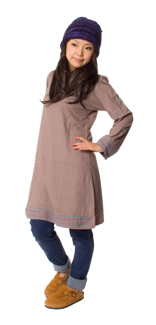 長袖シンプルステッチ パーカーワンピース グレー の通販 Tirakita Com