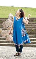エスノ刺繍ポケットAラインワンピース -　青の商品写真