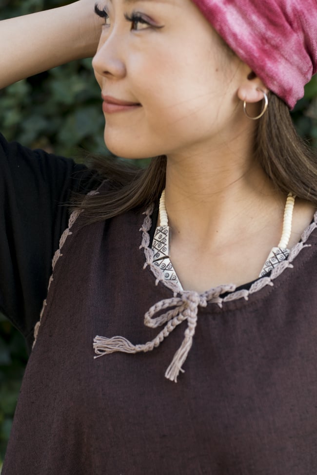 フラワー刺繍ポケットAラインワンピース - 茶 6 - いろいろなファッションに合わせやすい服です。