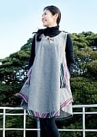 エスノ刺繍ポケットAラインワンピース -　グレーの商品写真