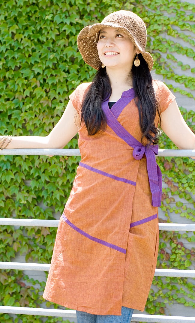 半袖コットンロングカシュクール - 黄茶 2 - ボトムスにはデニムやワイドパンツを合わせても良いと思います。