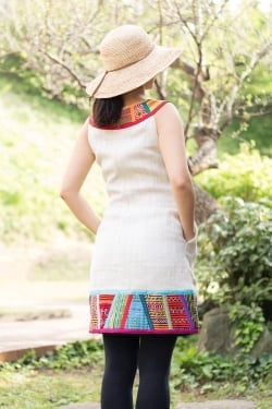 【1点もの・CHULA】モン族刺繍のワンピース ジュート生地 - サブ3