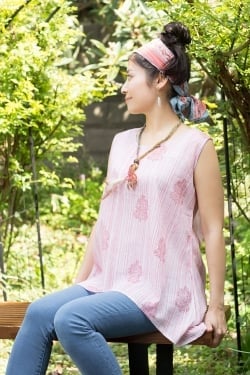 パステルストライプのウッドブロックチュニック - サブ2