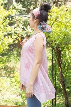 パステルストライプのウッドブロックチュニック - サブ5