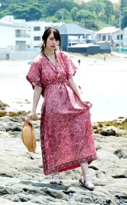 サリー生地のカフタンマキシワンピース - サブ2