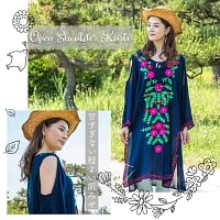 ミラーワークと刺繍のオープン ショルダー クルティの商品写真