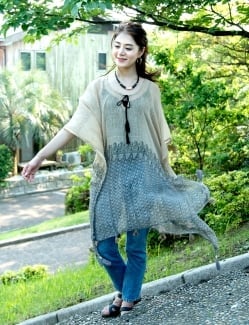 ストール付き　ガーゼ素材のカフタンチュニック - サブ2