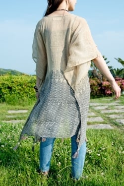 ストール付き　ガーゼ素材のカフタンチュニック - サブ3