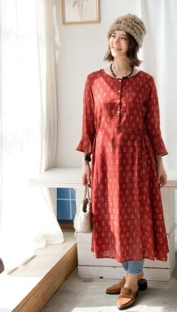 アジュラック染のベルスリーブワンピース - サブ2