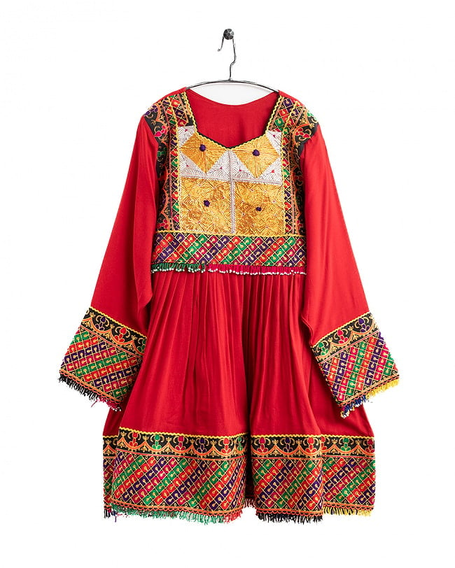 【全て1点もの】　パシュトゥーン族の伝統衣装　カミーズドレス　【赤】 11 - No.2