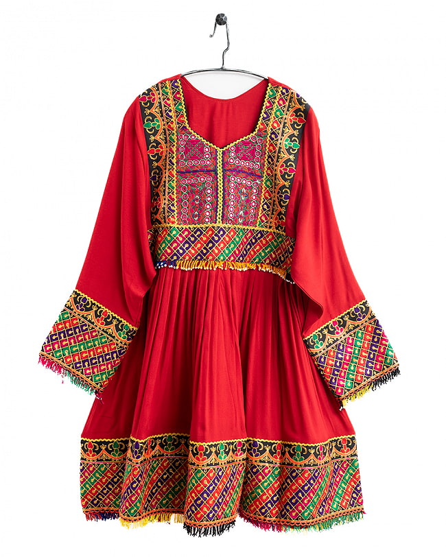 【全て1点もの】　パシュトゥーン族の伝統衣装　カミーズドレス　【赤】 13 - No.3