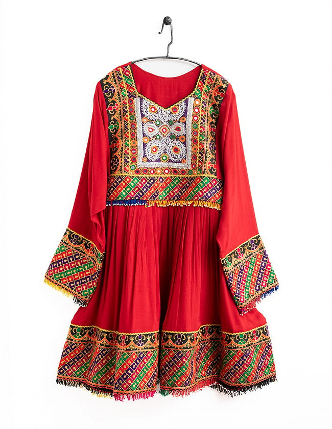 【全て1点もの】　パシュトゥーン族の伝統衣装　カミーズドレス　【赤】 9 - No.1